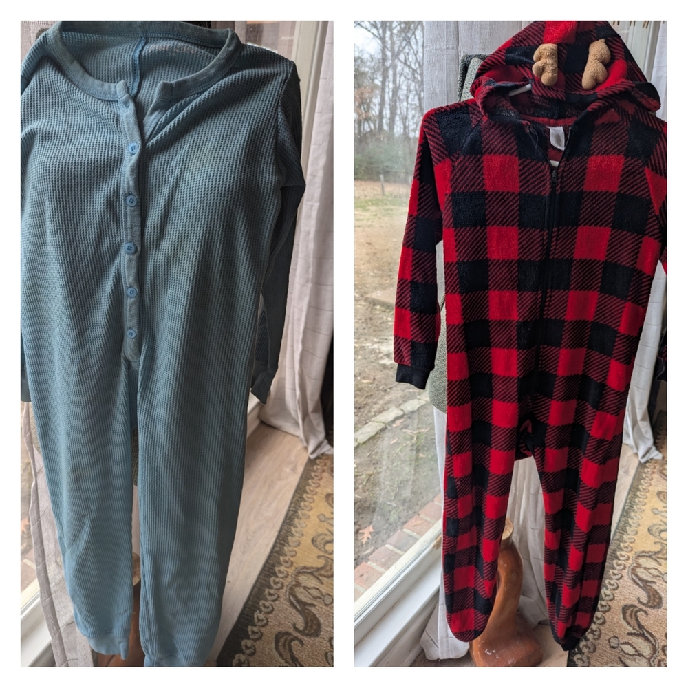 Kids pajamas, 2 pair Onesies, One With Reindeer Antlers